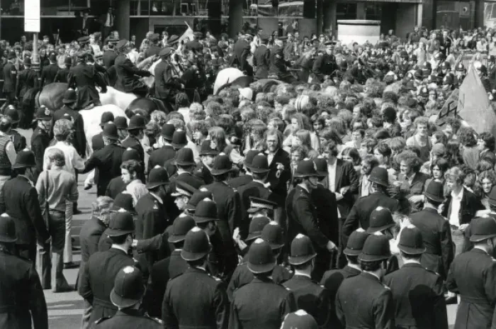 Framed Print : Police and anti-fascist demonstrators, Central London Framed Print : Police and anti-fascist demonstrators, Central London