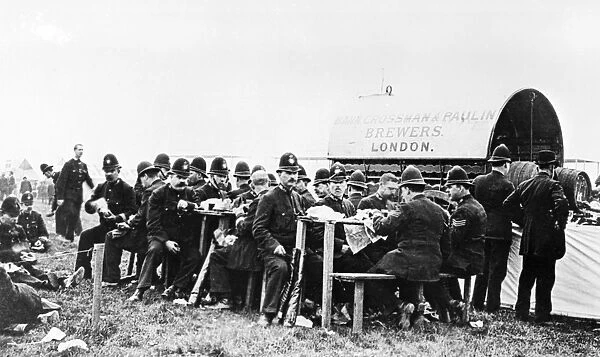 Police eating lunch at the Epsom Coronation Derby