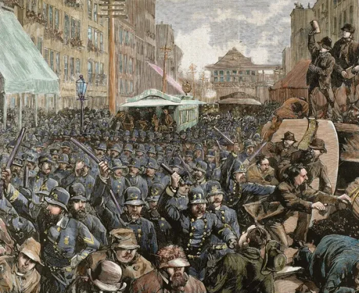 Framed Print : Police officers dispersing the strike of employees of Street Framed Print : Police officers dispersing the strike of employees of Street