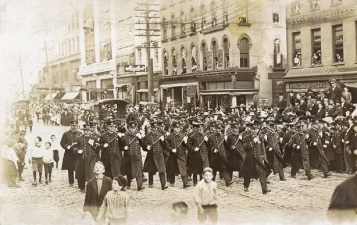 Framed Print : Police officers on parade, Albany, USA Framed Print : Police officers on parade, Albany, USA
