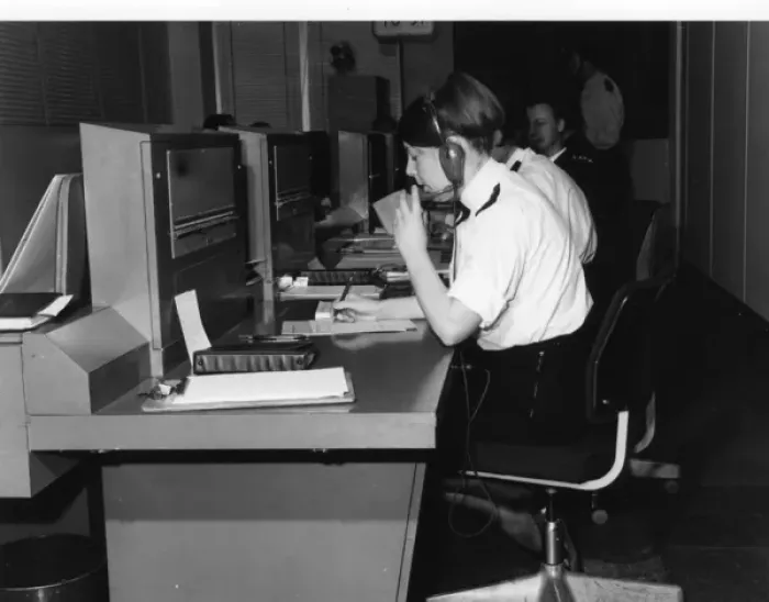 Framed Print : Police officers at work in communications room Framed Print : Police officers at work in communications room