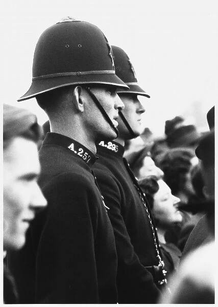 Police Profile. Two young British policemen, photographed in profile whilst