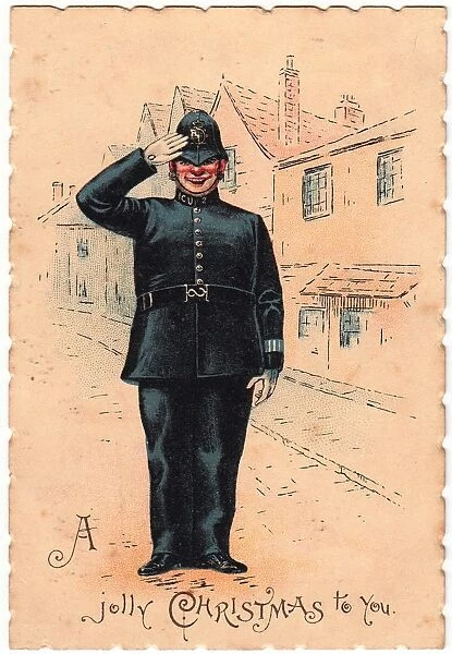 Policeman saluting on a Christmas card