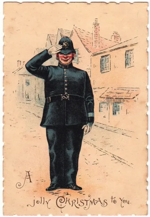Framed Print : Policeman saluting on a Christmas card Framed Print : Policeman saluting on a Christmas card