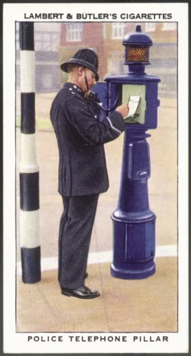Framed Print : Policeman Uses Telephone Framed Print : Policeman Uses Telephone