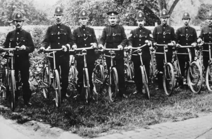 Framed Print : Policemen with their bicycles Framed Print : Policemen with their bicycles