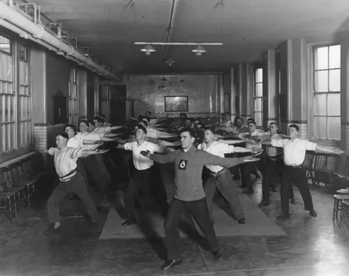 Framed Print : Policemen doing synchronised exercises Framed Print : Policemen doing synchronised exercises