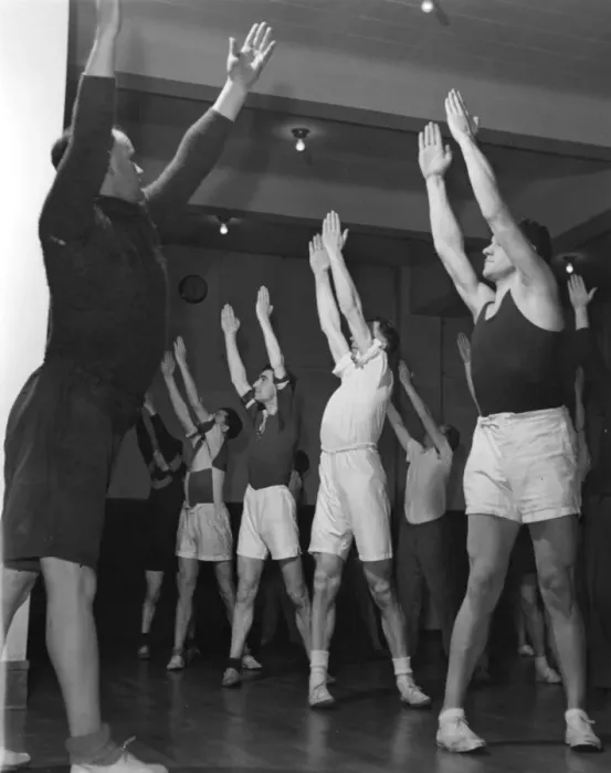 Framed Print : Policemen doing synchronised exercises Framed Print : Policemen doing synchronised exercises