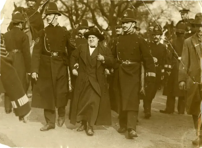 Framed Print : Policemen escorting a suffragette Framed Print : Policemen escorting a suffragette