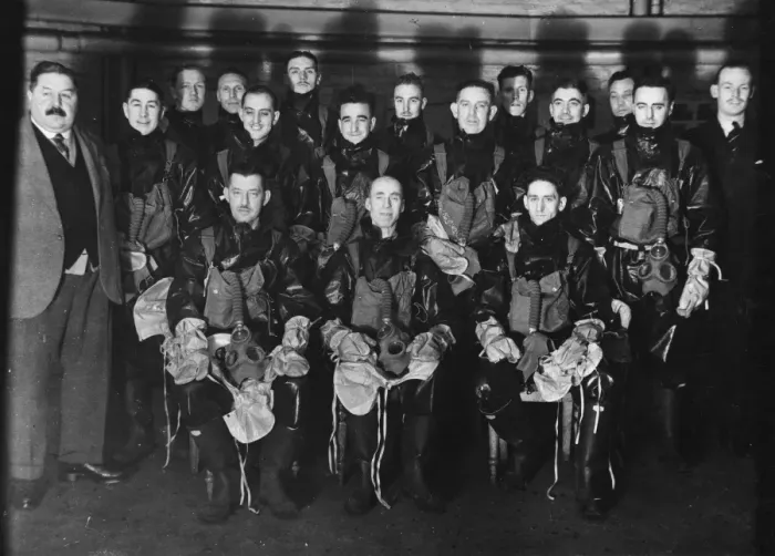 Framed Print : Policemen with gas masks Framed Print : Policemen with gas masks