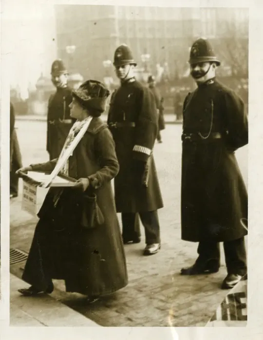 Framed Print : Policemen guarding suffragettes Framed Print : Policemen guarding suffragettes
