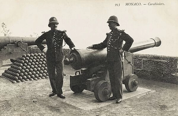 Policemen from Monaco alongside cannon