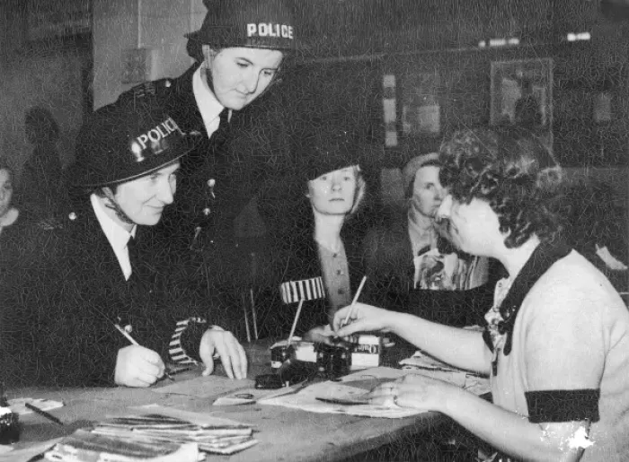 Framed Print : Two policewomen registering for war work Framed Print : Two policewomen registering for war work