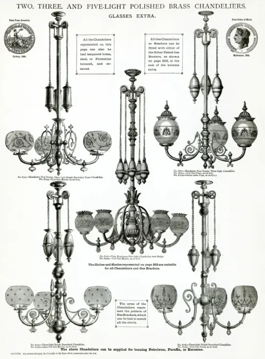 Framed Print : Polished brass and florentine bronzed chandeliers 1881 Framed Print : Polished brass and florentine bronzed chandeliers 1881