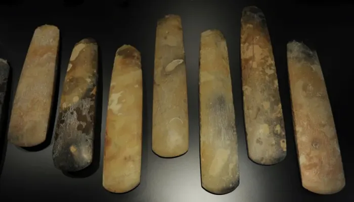 Framed Print : Polished flint axes. 3700-3500 BC. From Maglehojs Vange, Den Framed Print : Polished flint axes. 3700-3500 BC. From Maglehojs Vange, Den