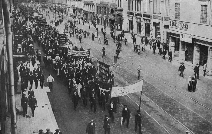Framed Print : Political parade with banners in a Russian street Framed Print : Political parade with banners in a Russian street