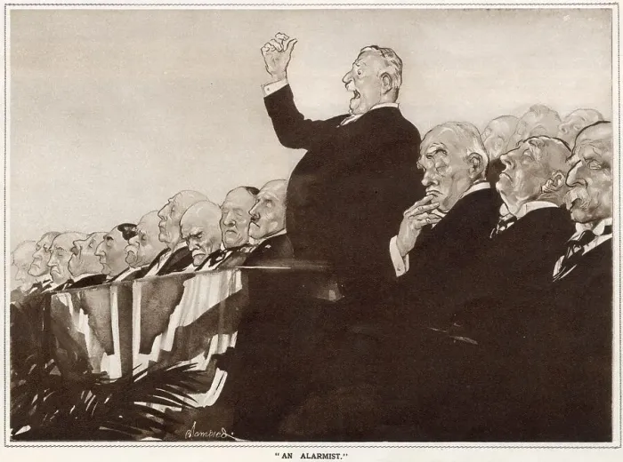 Framed Print : A politician gives an alarmist speech and we see the reception of it by the audience. Date: 1933 Framed Print : A politician gives an alarmist speech and we see the reception of it by the audience. Date: 1933
