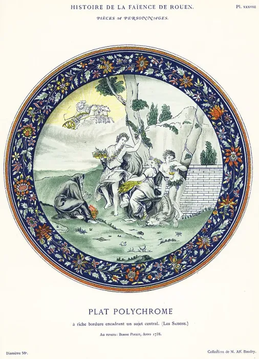 Framed Print : Polychrome plate depicting the four seasons, Rouen, 1738 Framed Print : Polychrome plate depicting the four seasons, Rouen, 1738