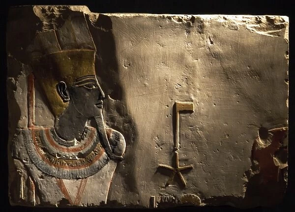 Polychrome relief depicting god Amun-Min as pharaoh. Egypt