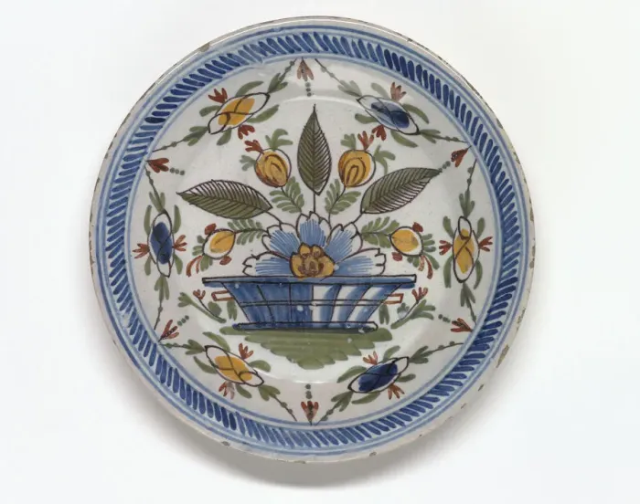Framed Print : Plate. Polychrome tin-glazed earthenware plate Framed Print : Plate. Polychrome tin-glazed earthenware plate