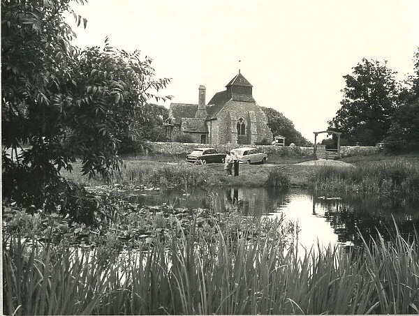 Pond and church at Friston, East Sussex
