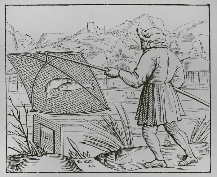 Framed Print : The pond fisherman. Engraving after a woodcut Framed Print : The pond fisherman. Engraving after a woodcut