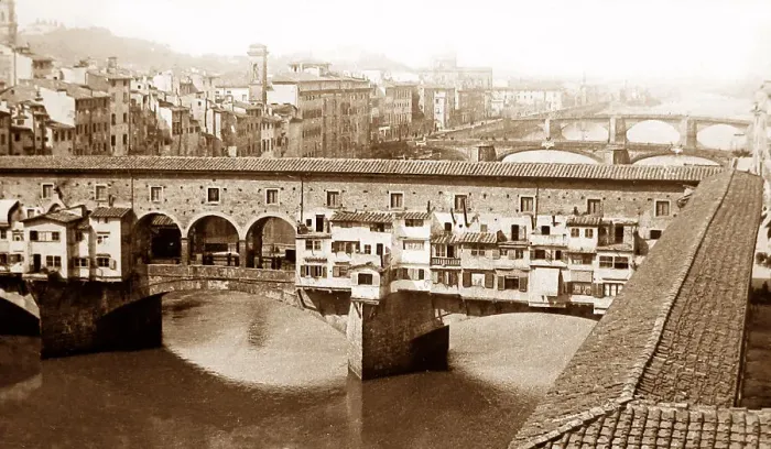 Framed Print : Ponte Vecchio Florence Italy early 1900s Framed Print : Ponte Vecchio Florence Italy early 1900s