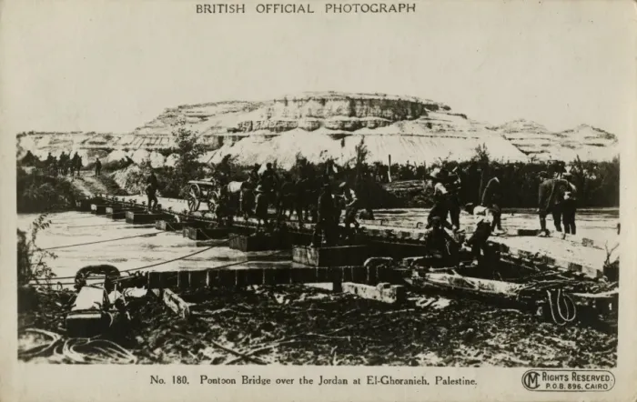 Framed Print : Pontoon bridge over River Jordan, Palestine, WW1 Framed Print : Pontoon bridge over River Jordan, Palestine, WW1