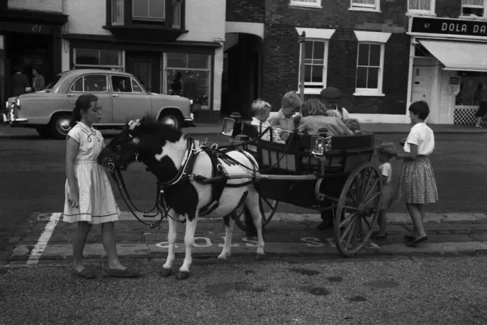 Framed Print : Pony giving a ride to children in his cart, Deal, Kent Framed Print : Pony giving a ride to children in his cart, Deal, Kent