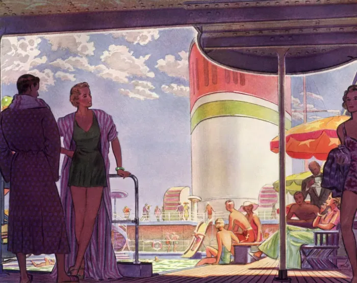 Framed Print : Pool Deck Date: 1938 Framed Print : Pool Deck Date: 1938