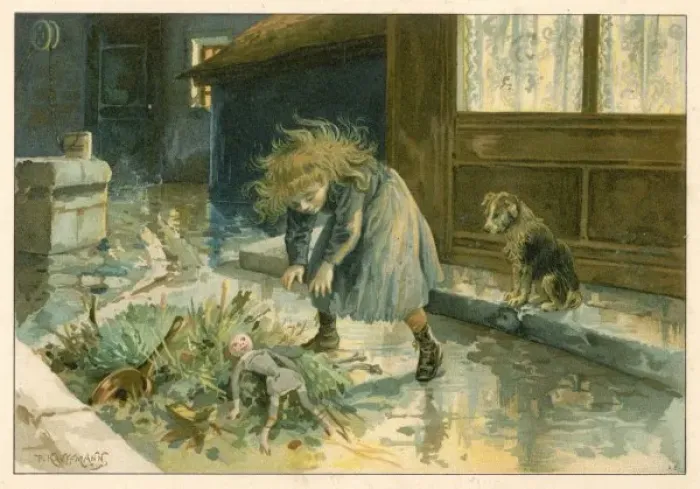 Framed Print : Poor Girl Finds Doll Framed Print : Poor Girl Finds Doll