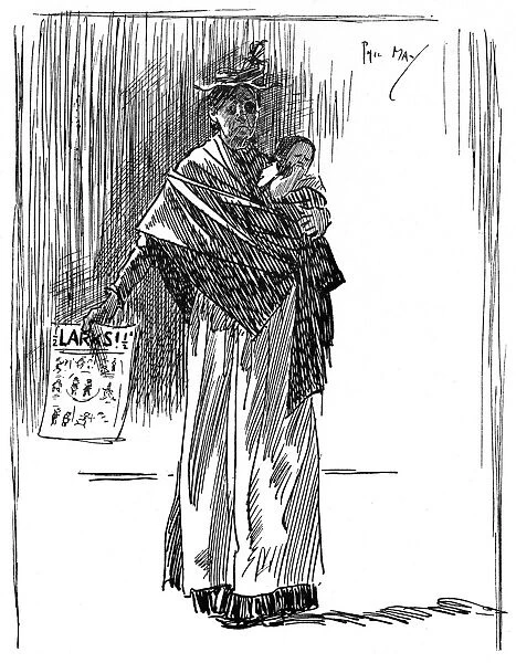 Poor street magazine seller and child
