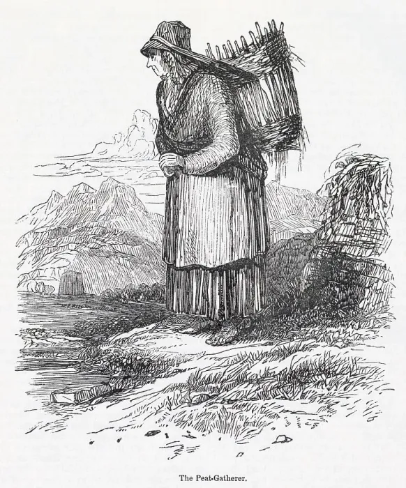 Framed Print : Poor woman gathering peat, to keep the home fires burning through the winter. Date: 1841 Framed Print : Poor woman gathering peat, to keep the home fires burning through the winter. Date: 1841