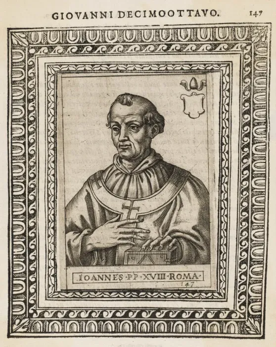 Framed Print : POPE JOANNES XVIII (Phasinus) Date: reigned 1003 - 1009 Framed Print : POPE JOANNES XVIII (Phasinus) Date: reigned 1003 - 1009