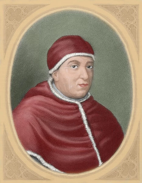 Pope Leo X (1475-1521). Engraving. Colored