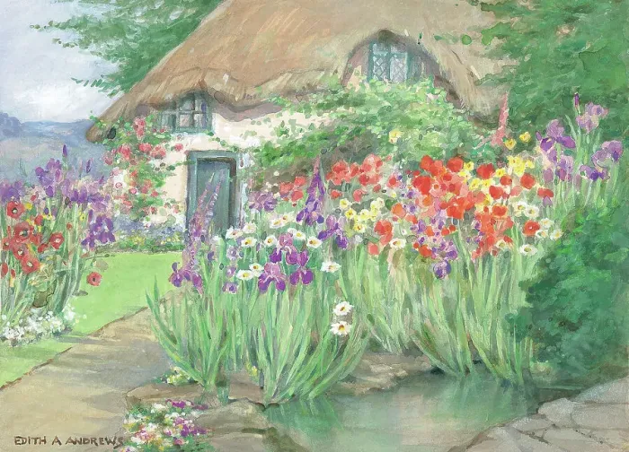 Framed Print : Poppies and Irises in a Cottage Garden - Gardens Framed Print : Poppies and Irises in a Cottage Garden - Gardens