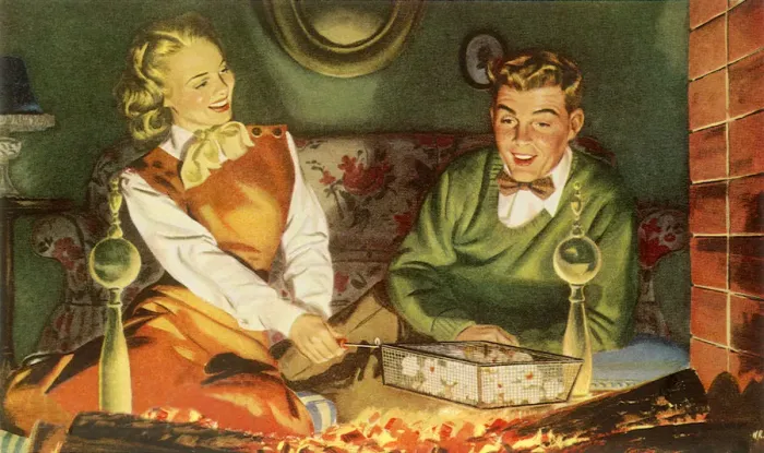 Framed Print : Popping Corn in Hearth Date: 1948 Framed Print : Popping Corn in Hearth Date: 1948
