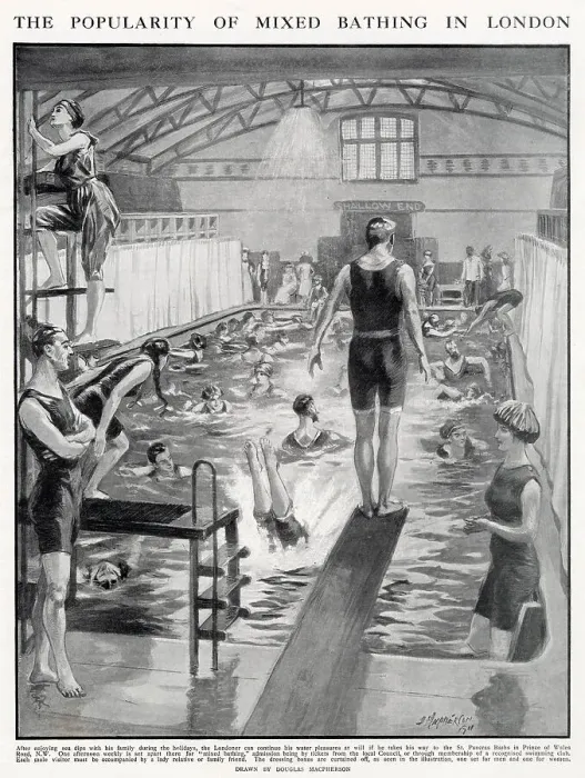 Framed Print : Popularity of Mixed Bathing in London 1911 Framed Print : Popularity of Mixed Bathing in London 1911