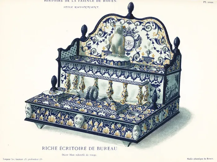 Framed Print : Porcelain ecritoire in the festoon style, Rouen