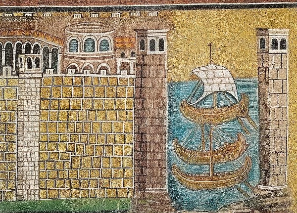Port of Classe. ITALY. Ravenna. San Apollinare Nuovo. Early Byzantine art. Mosaic