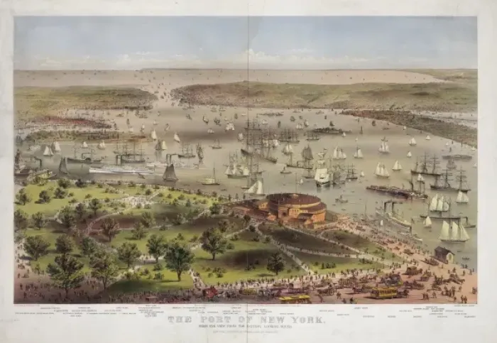 Framed Print : The Port of New York: birds eye view from the battery, looki Framed Print : The Port of New York: birds eye view from the battery, looki