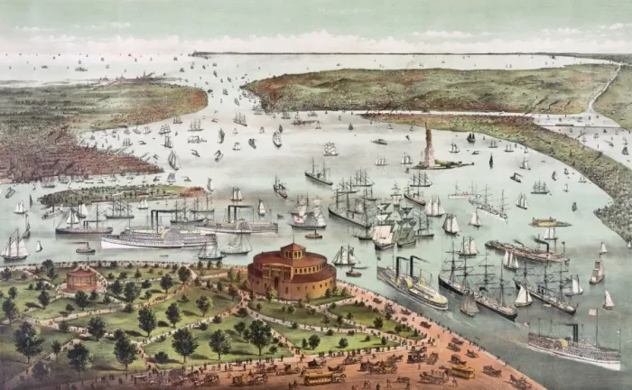 Framed Print : The Port of New York--Birds eye view from the Battery, looki Framed Print : The Port of New York--Birds eye view from the Battery, looki