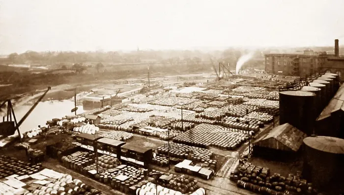 Framed Print : Port Sunlight - barrels of fat on the wharf - early 1900s Framed Print : Port Sunlight - barrels of fat on the wharf - early 1900s