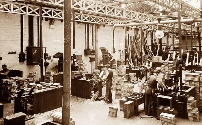 Framed Print : Port Sunlight - wooden box making - early 1900s Framed Print : Port Sunlight - wooden box making - early 1900s