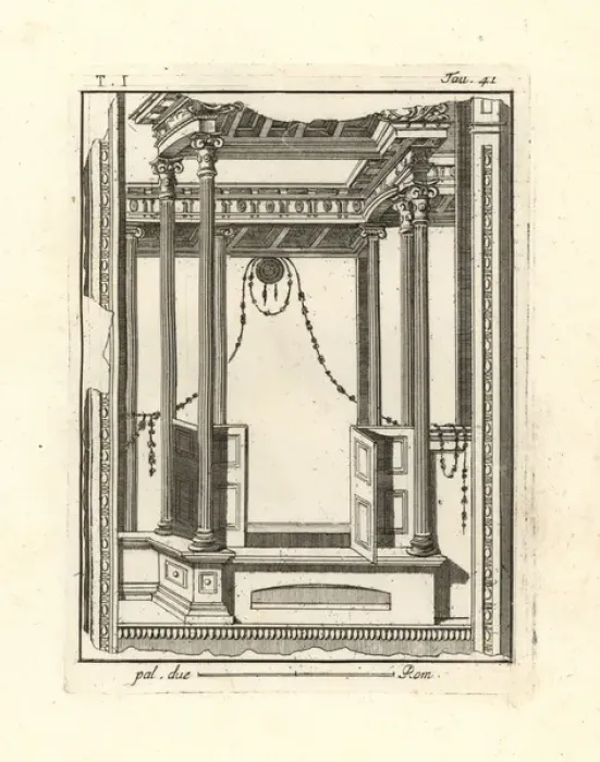 Framed Print : Portal, with columns, walls or plutei, cornices and portico Framed Print : Portal, with columns, walls or plutei, cornices and portico