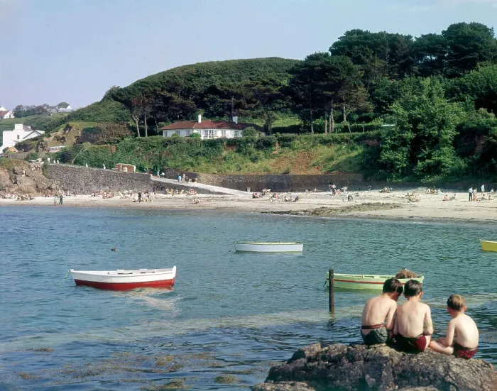 Framed Print : Portelet Bay, Pleinmont, Guernsey, Channel Islands. Date: circa 1960s Framed Print : Portelet Bay, Pleinmont, Guernsey, Channel Islands. Date: circa 1960s