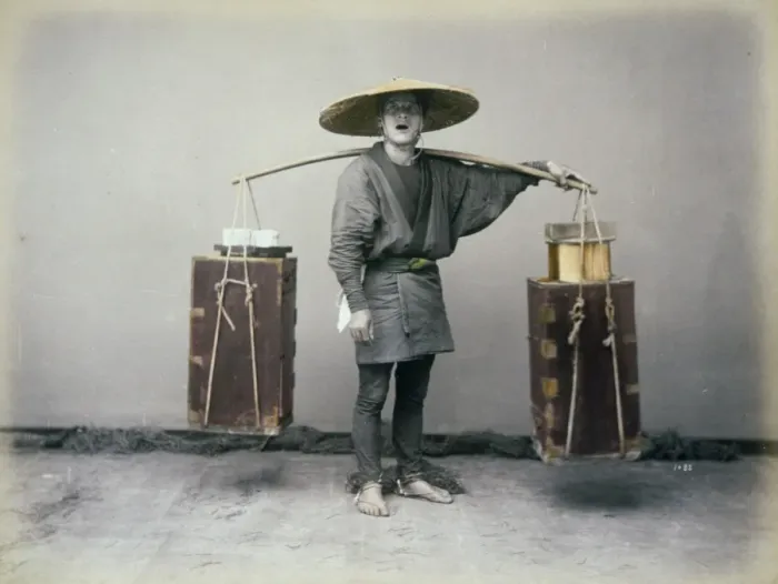 Framed Print : Porter with shoulder pole, full-length studio portrait, stan Framed Print : Porter with shoulder pole, full-length studio portrait, stan