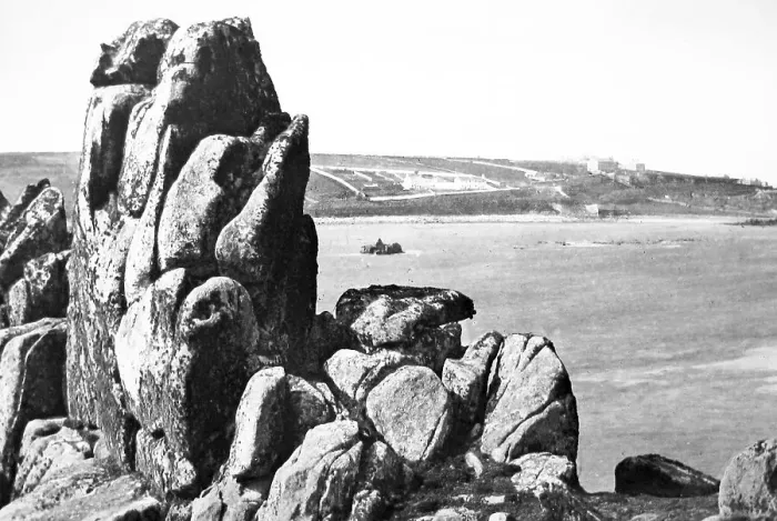 Framed Print : Porthcressa Bay, Isles of Scilly - from a hand Framed Print : Porthcressa Bay, Isles of Scilly - from a hand