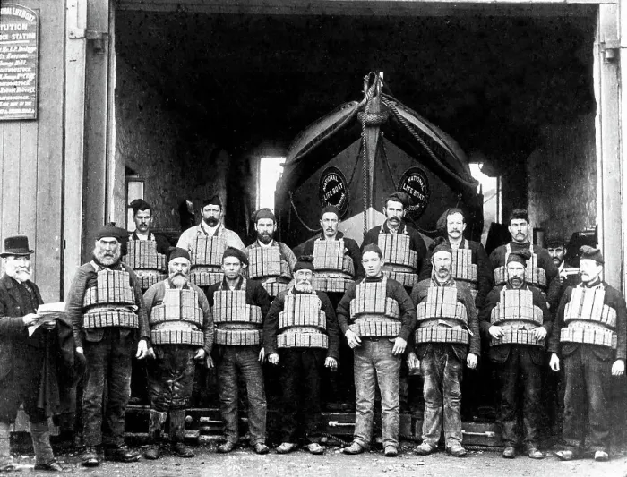 Framed Print : Porthoustock Lifeboat Crew Victorian period Framed Print : Porthoustock Lifeboat Crew Victorian period