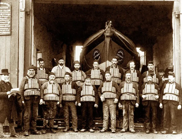 Framed Print : Porthoustock Lifeboat Crew, Victorian period Framed Print : Porthoustock Lifeboat Crew, Victorian period